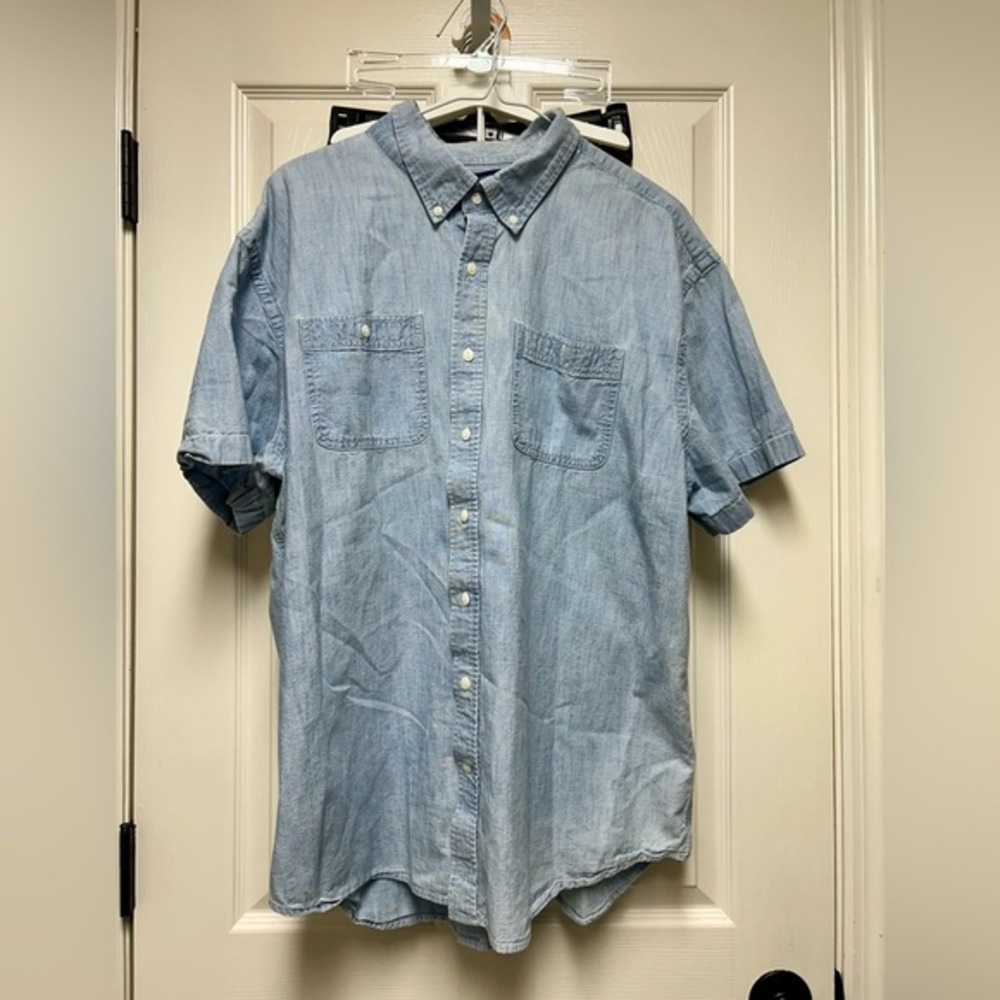 Old Navy Slim Fit Light Wash Chambray Short Sleeve Button Down Size XXL